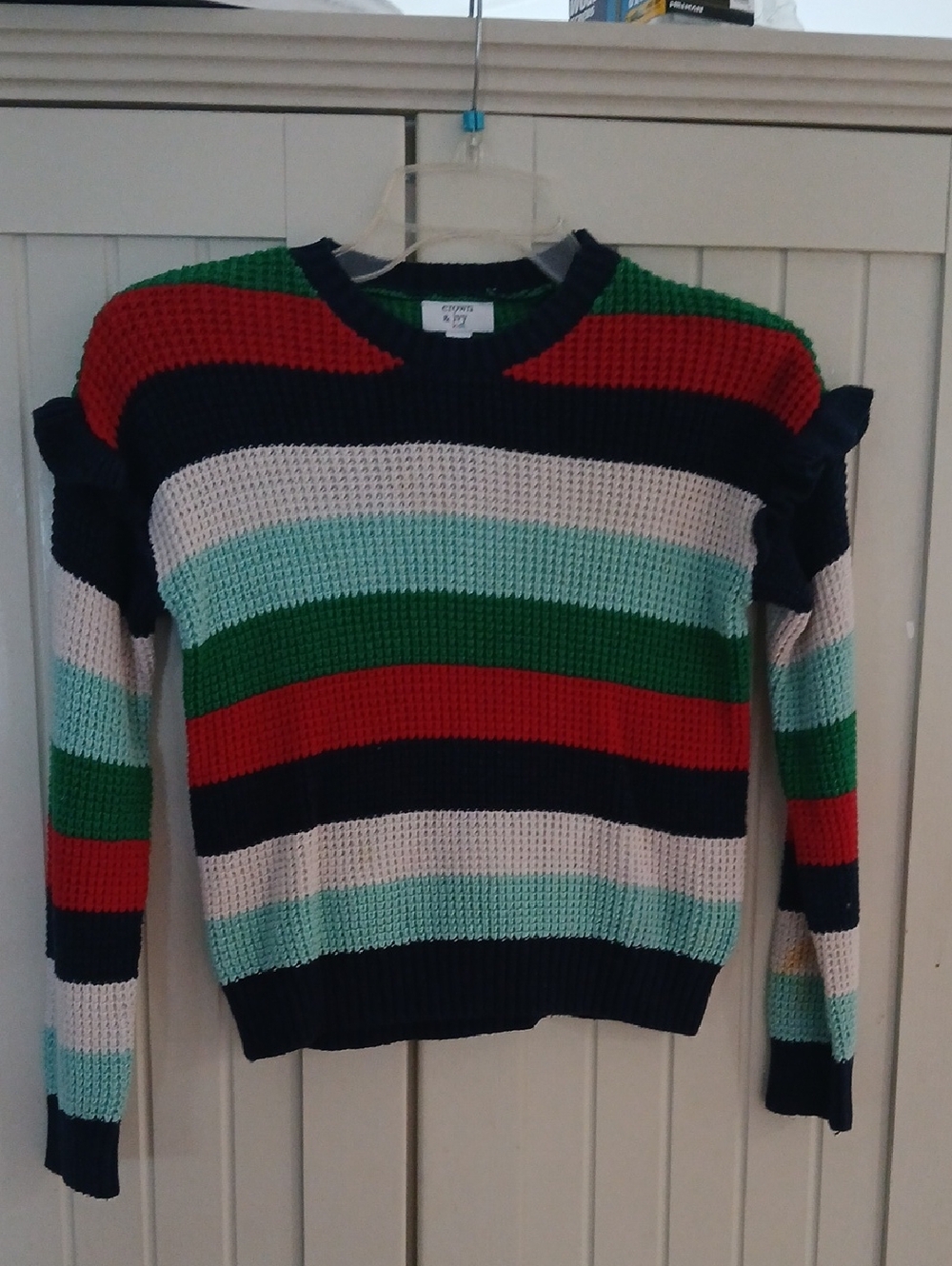 crown & ivy Striped Crewneck Sweater in Navy, Red, Green, Mint & Cream